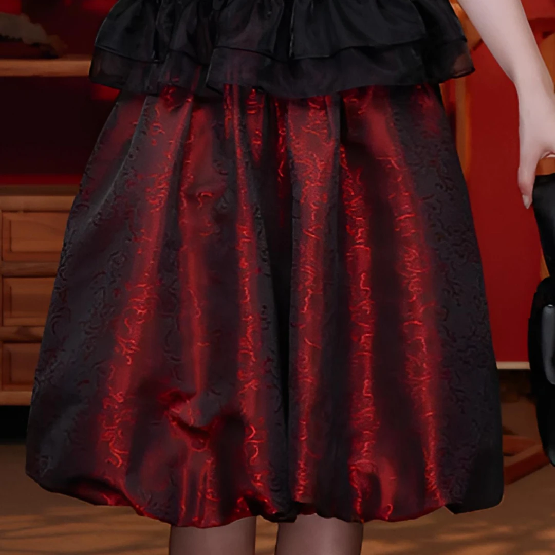 【芳菲入梦】BF33201酒红祥云纹刺绣宋锦提花花苞阔腿裙裤