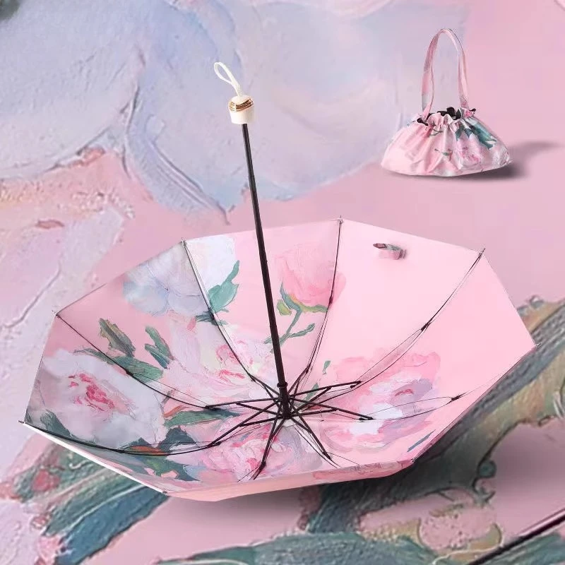 双层双面印花伞防晒防紫外线高颜值遮阳伞太阳伞户外耐用便携雨伞