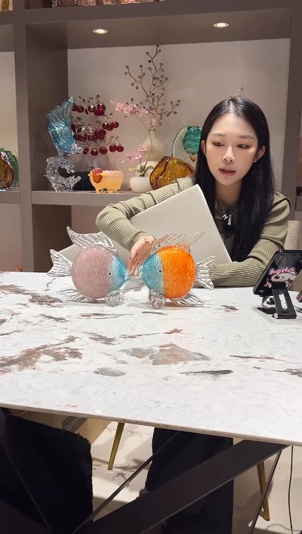 粉色+橘色琉璃鱼一对