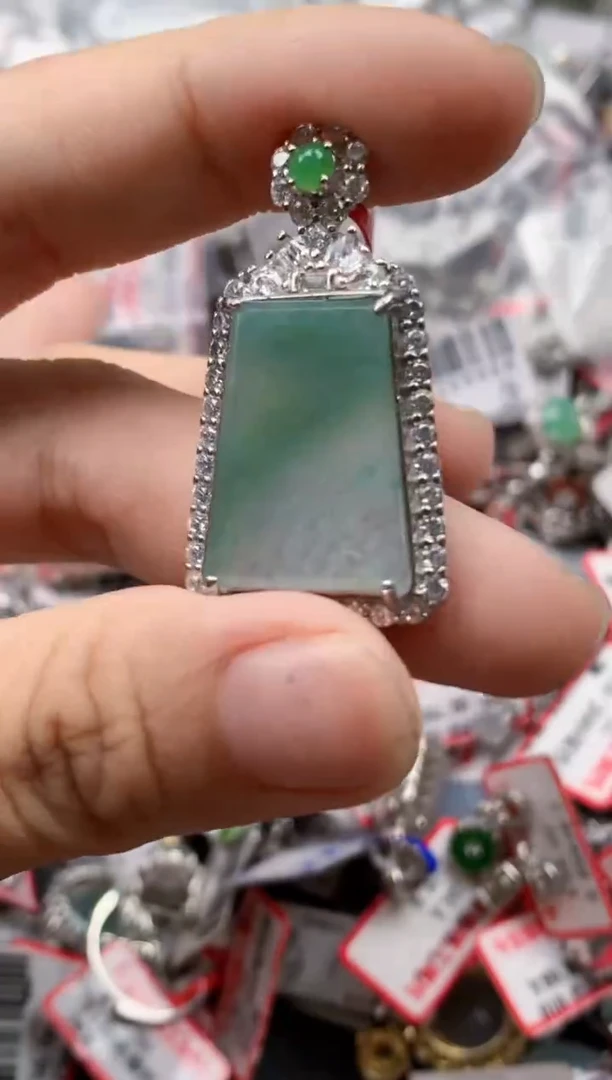 银S925镶嵌戒指翡翠天然A货缅甸翡翠