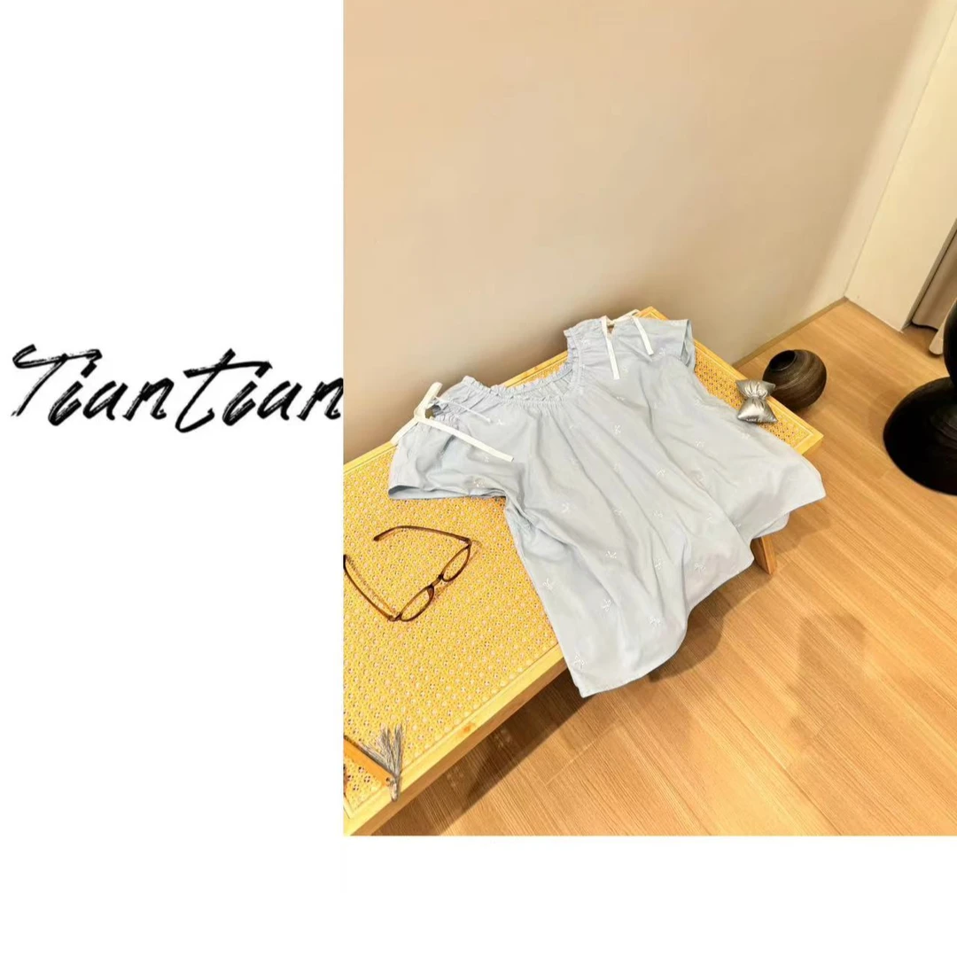 甜甜【蓝天】夏款蓝色休闲百搭宽松上衣1164