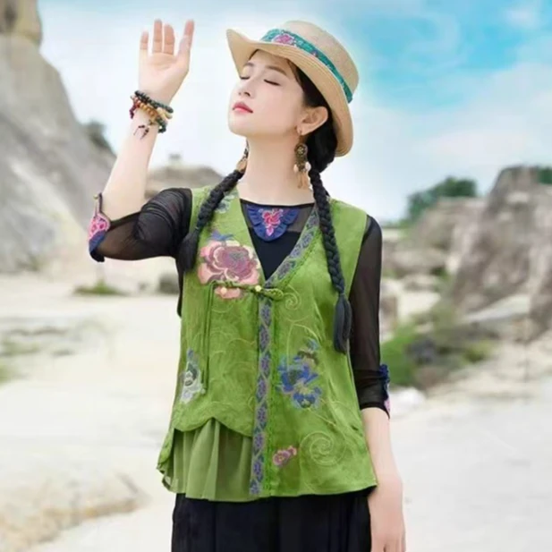 民族风女装2025秋季女士V领复古时尚气质马夹刺绣新中式国风马夹