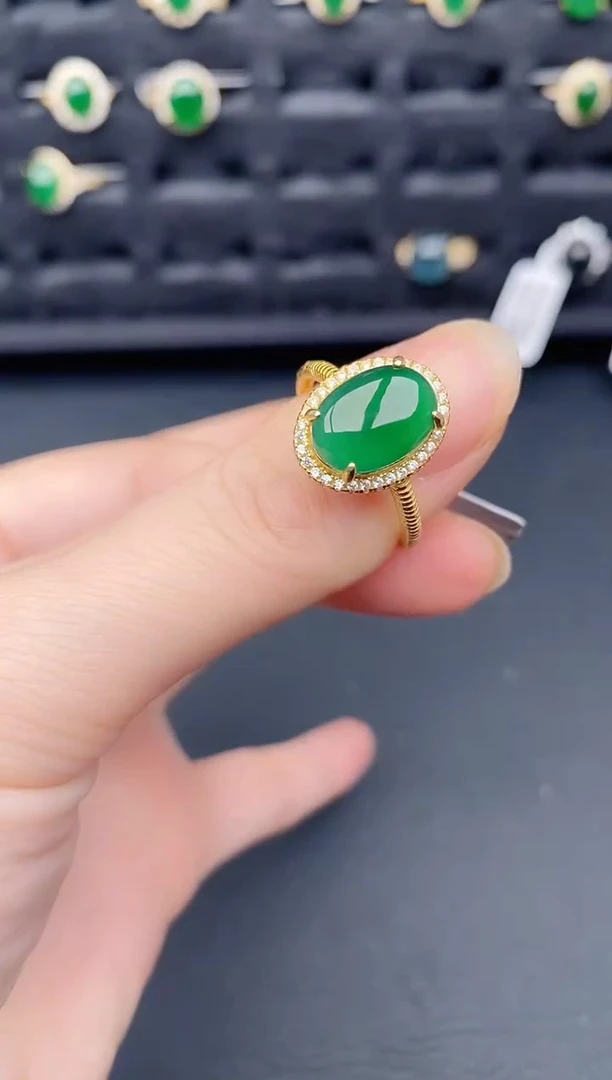 银S925镶嵌戒指翡翠天然a货翡翠207