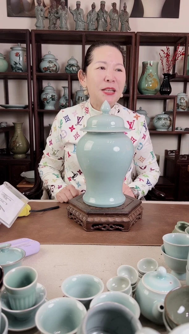 纯手工 粉青 将军罐