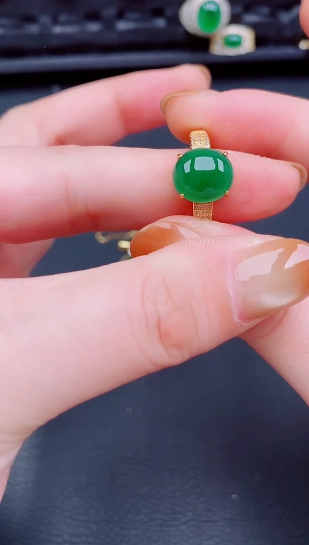 【闪购商品】翡翠戒指银S925镶嵌天然a货翡翠381