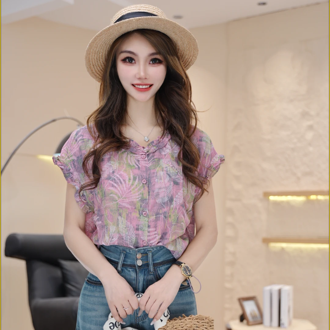 森系碎花薄款休闲风女装2025夏季新款飞飞袖时尚显瘦洋气衬衣H761
