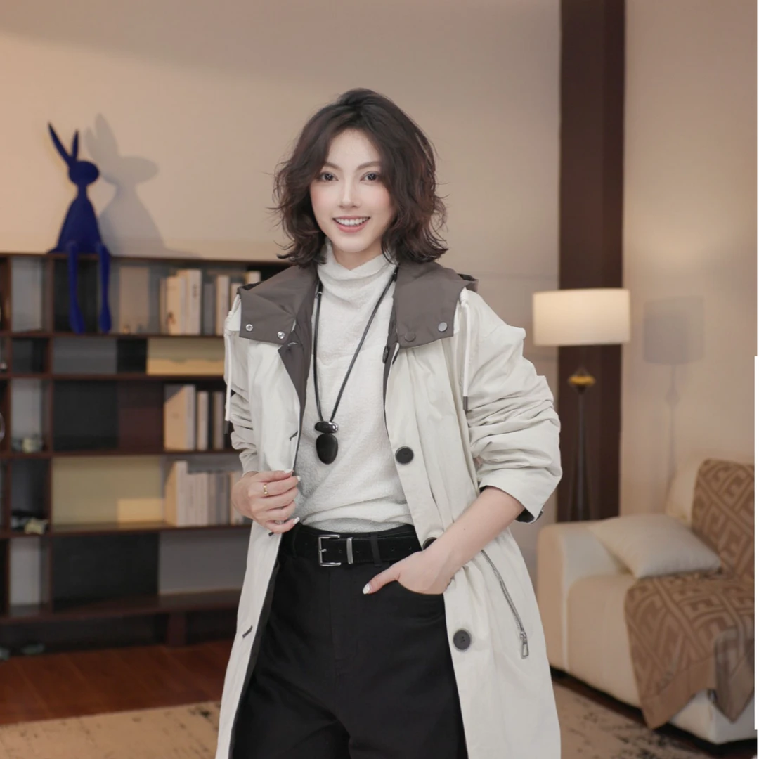 【钟十七】冬季时尚双面穿中长款潮流连帽羽绒服