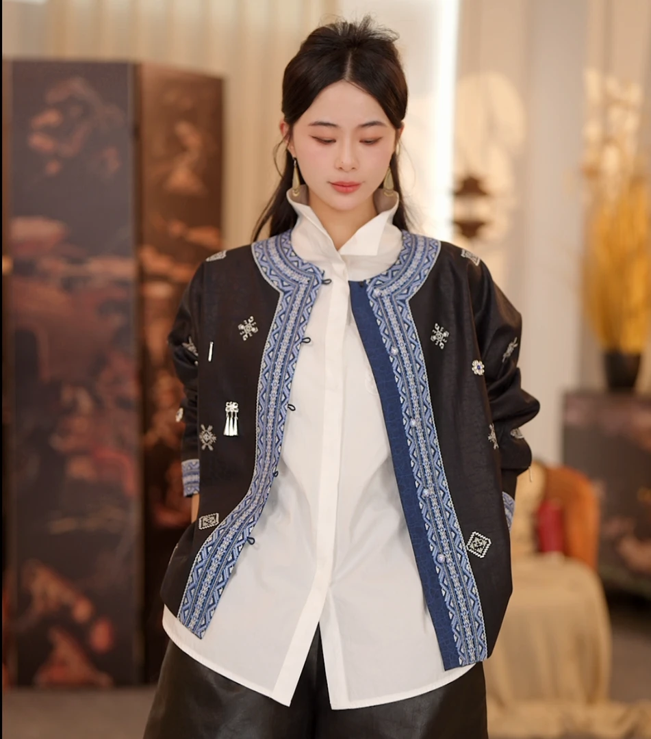 李 新中式国风 167255 高定 重工刺绣走边 时尚百搭龟纹外套  M