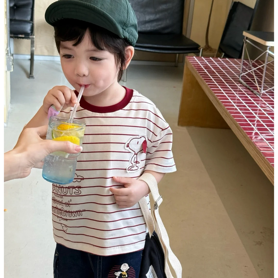 【货号084】儿童夏款史努条纹T恤