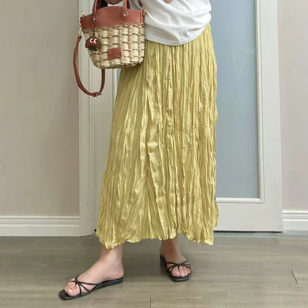夏季百搭A字褶皱松紧腰半身裙