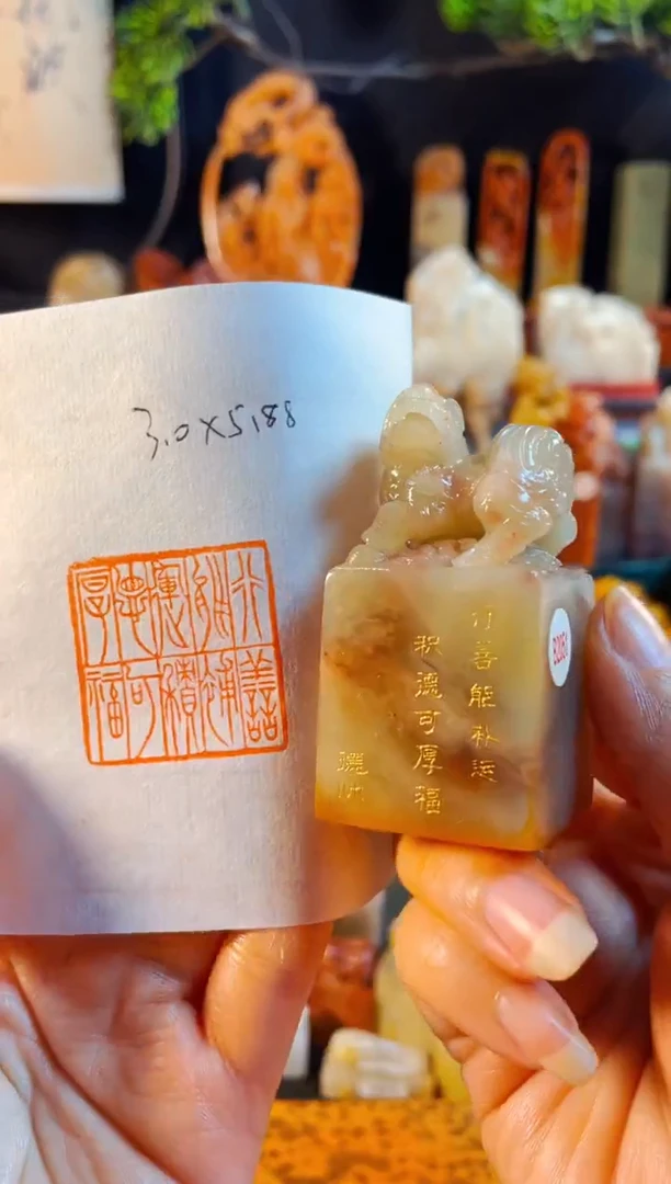 老挝石印石手工篆刻《行善能补运积德可厚福》