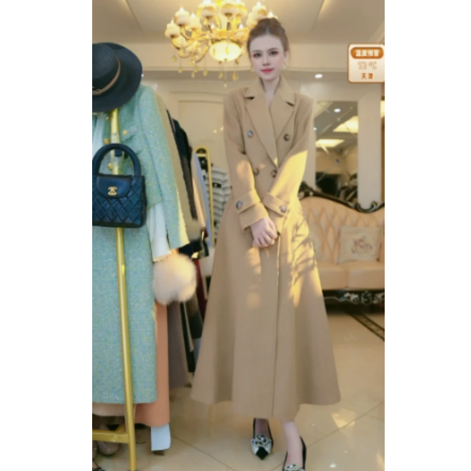 【赠送运费险】法式复古英伦呢子大衣秋冬长款气质收腰显瘦外套5008