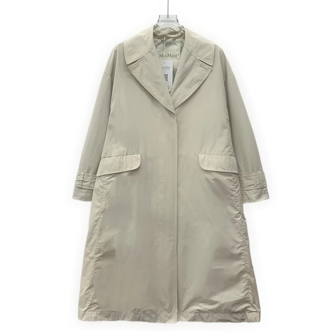 99新 MaxMara FW0516 杏色翻领腰带款风衣外套 XS码