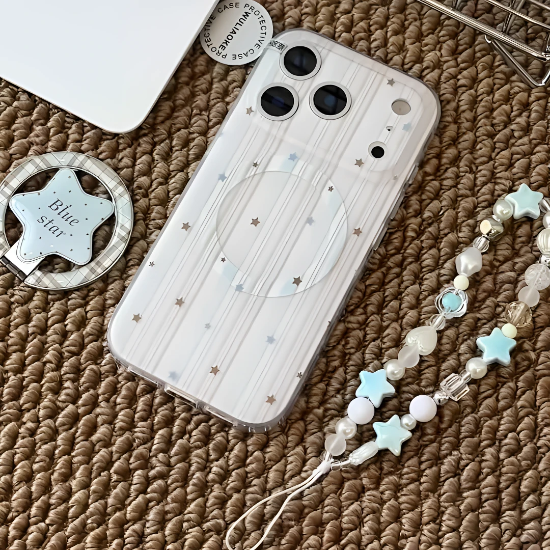 磁吸条纹星星硅胶一体ai拍照按键适用苹果iPhone17promax手机壳