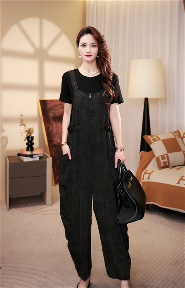 高端品质[烟雾迷漫]新款减龄青春时尚休闲背带裤大码气质套装5332