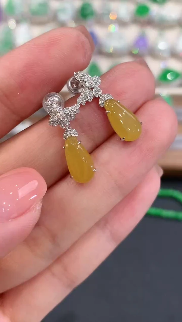 18K金镶嵌翡翠耳饰a101