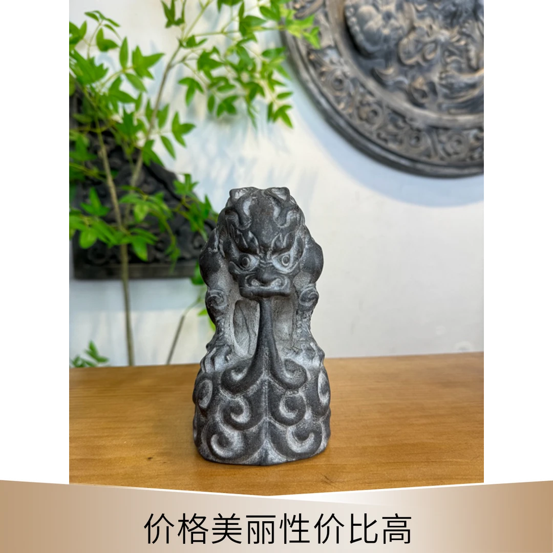 臻石盛天然青石麒麟貔貅手工雕刻桌面茶桌浮雕茶宠茶室复古摆件