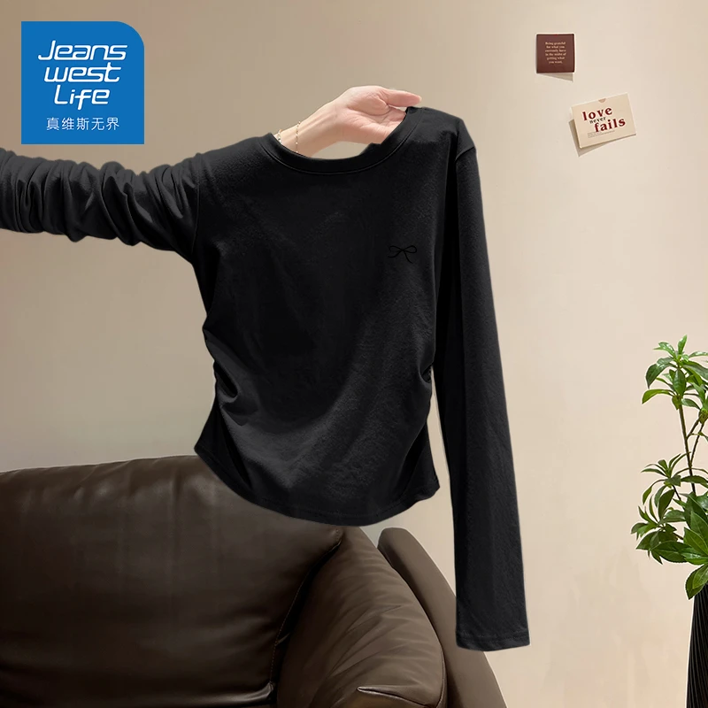 真维斯无界低领正肩长袖t恤2025新款冬季加绒内搭打底衫修身上衣