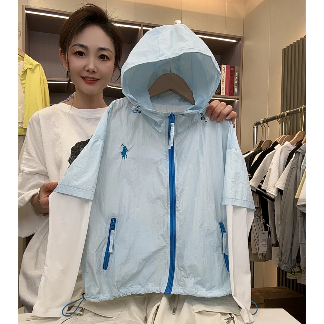男童女童2025夏季薄款外套假两件晒服连帽拉链衫超薄冰袖上衣120