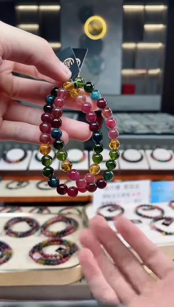 未镶嵌冰透体老矿碧玺彩虹单圈手串7mm+碧玺多样性发一条xion