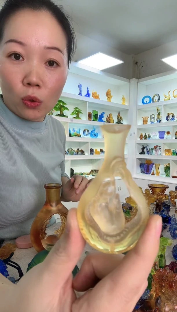 手工艺品琉璃净瓶佛手一对