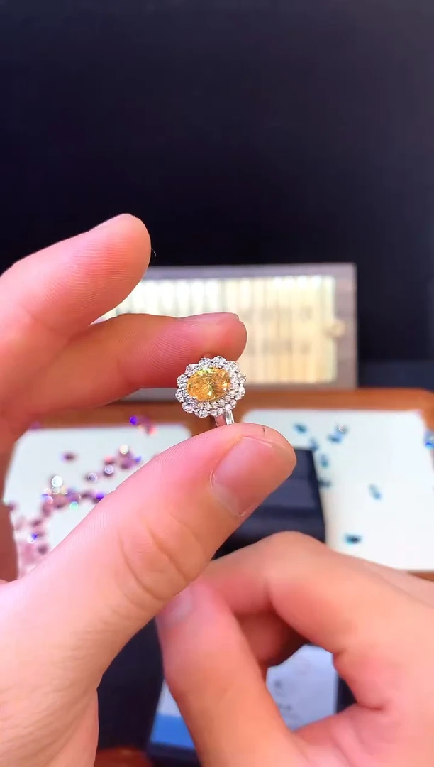 黄晶戒指银S925镶嵌......