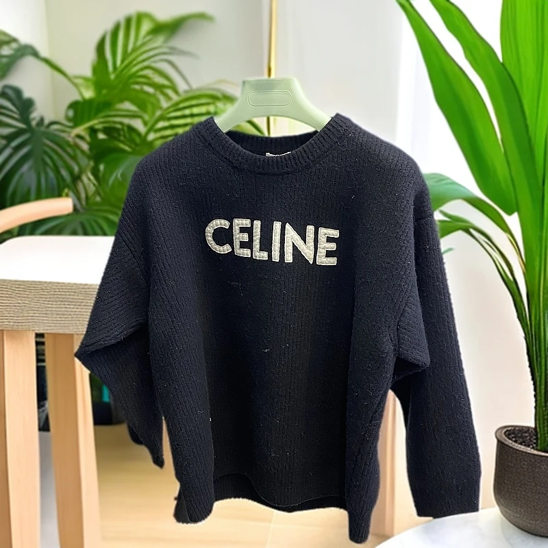 95新 Celine/思琳 潮服/瑟琳/m码/黑色时尚休闲针织毛衣/05480037