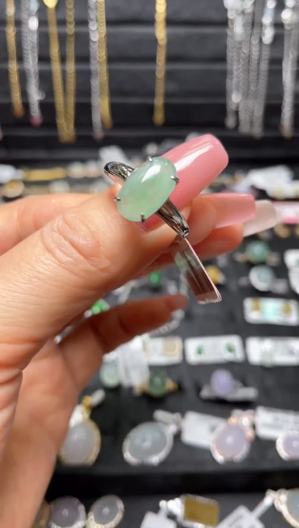 银S925镶嵌戒指翡翠天然翡翠A货
