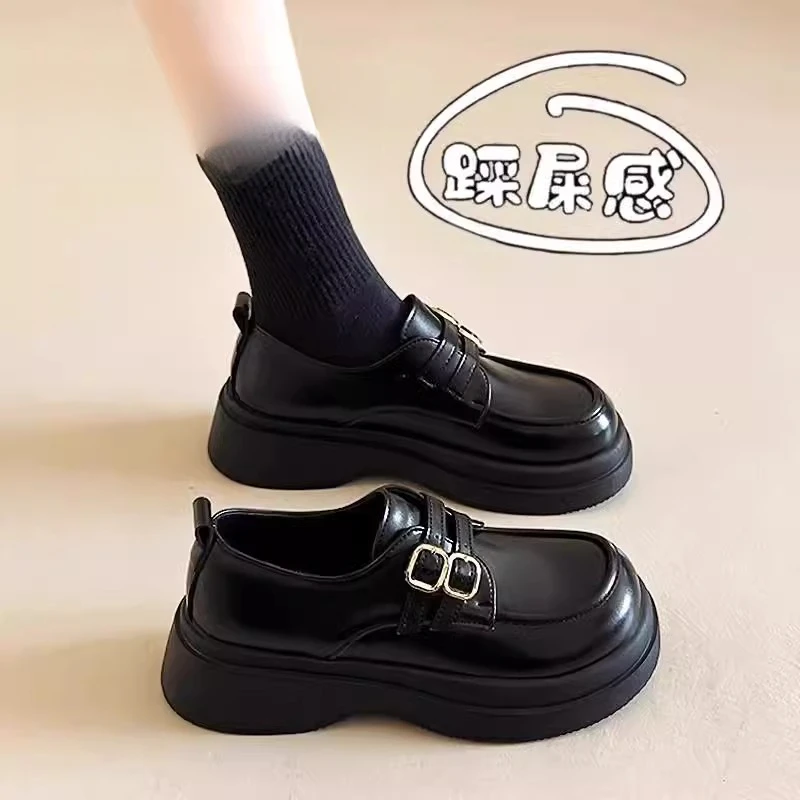 三福真皮乐福鞋新款春秋英伦风jk厚底增高通勤小皮鞋女生女款