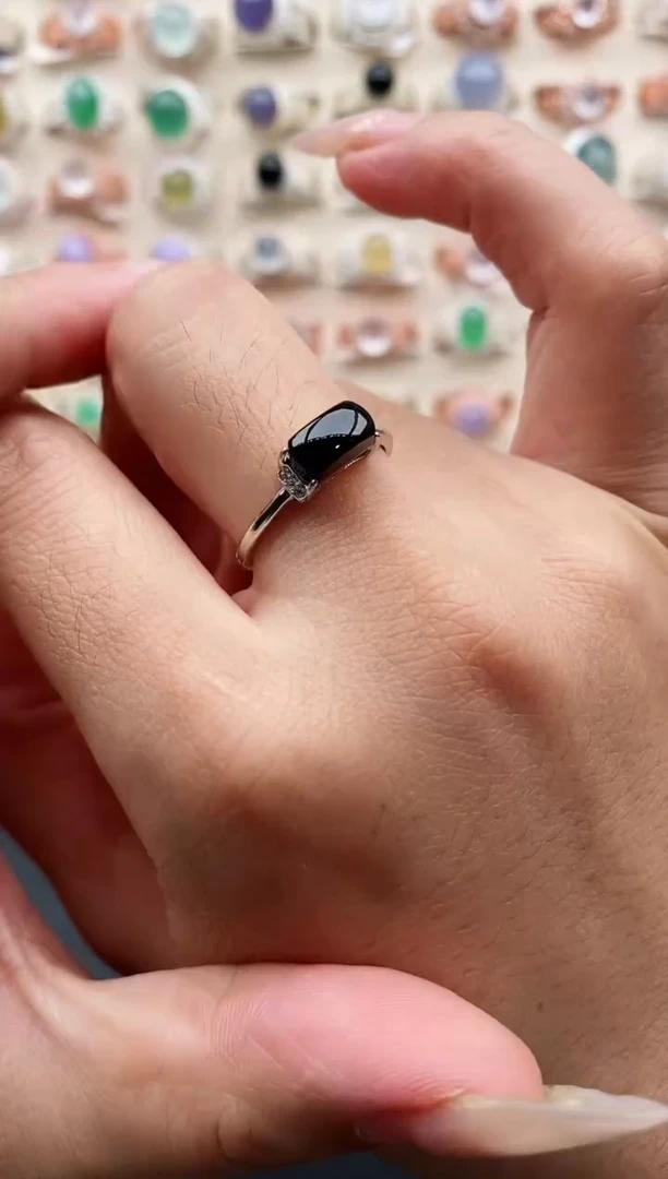 银S925镶嵌戒指翡翠缅甸天然A货翡翠11   6-7