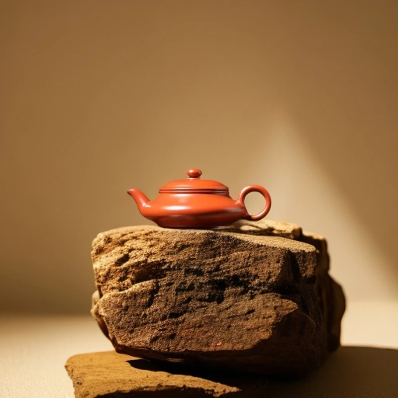 潮州紫砂朱泥手工茶壶冲罐虚扁壶泡茶器家用茶具耐冲容量118毫升