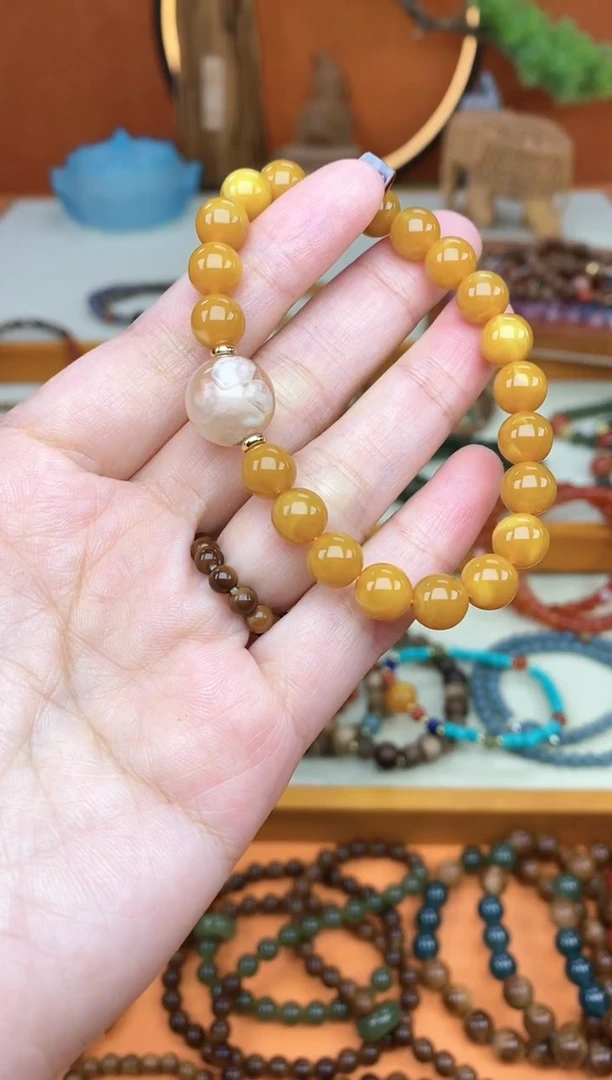 【闪购商品】蜜蜡手链未镶嵌单圈蜜蜡玛瑙手串