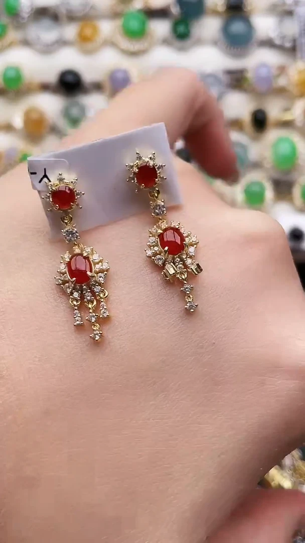 银S925镶嵌翡翠耳饰172