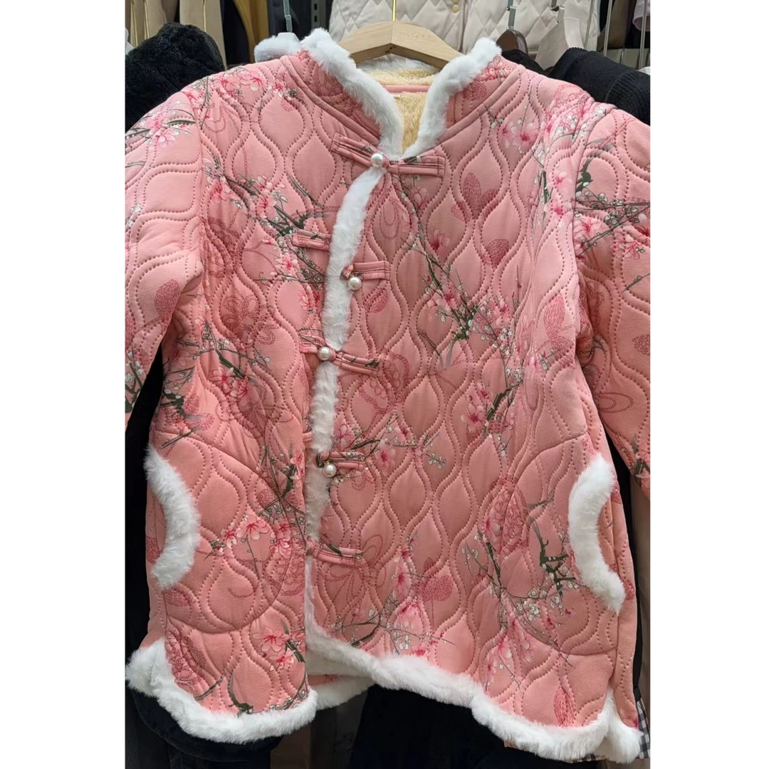加厚棉衣粉色芙蓉袄