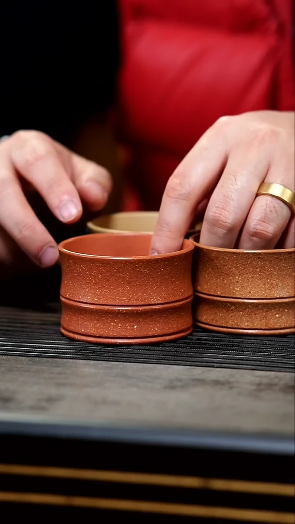 【闪购商品】紫砂茶壶07-三色竹节杯100cc