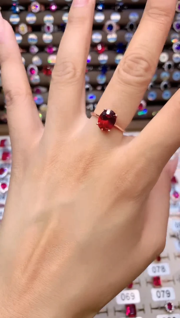 石榴石戒指银S925镶嵌玫瑰金810