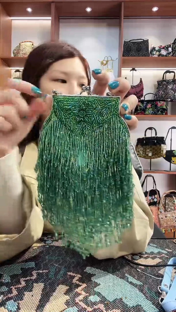 织物7号（多色可选）手工珠珠包包腋下斜跨包手拿包手提晚宴包