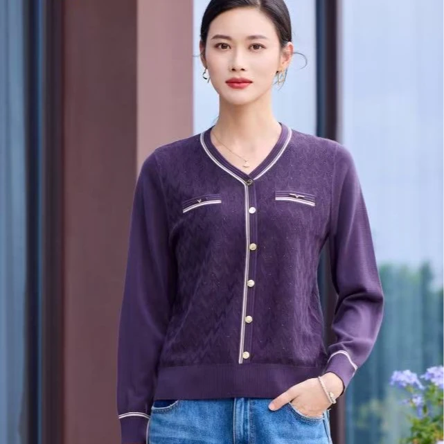 莱赛尔天丝春秋新款秋装中年宽松洋气圆领显瘦时尚女士长袖2201  