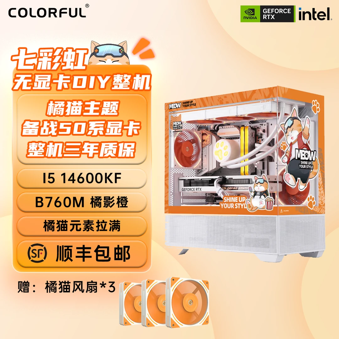 【橘猫爆款】无显卡14600KF 备战50系列DIY橘影橙海景房游戏主机