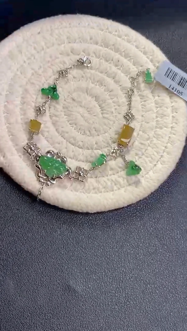 颈饰银S925镶嵌翡翠净货14105