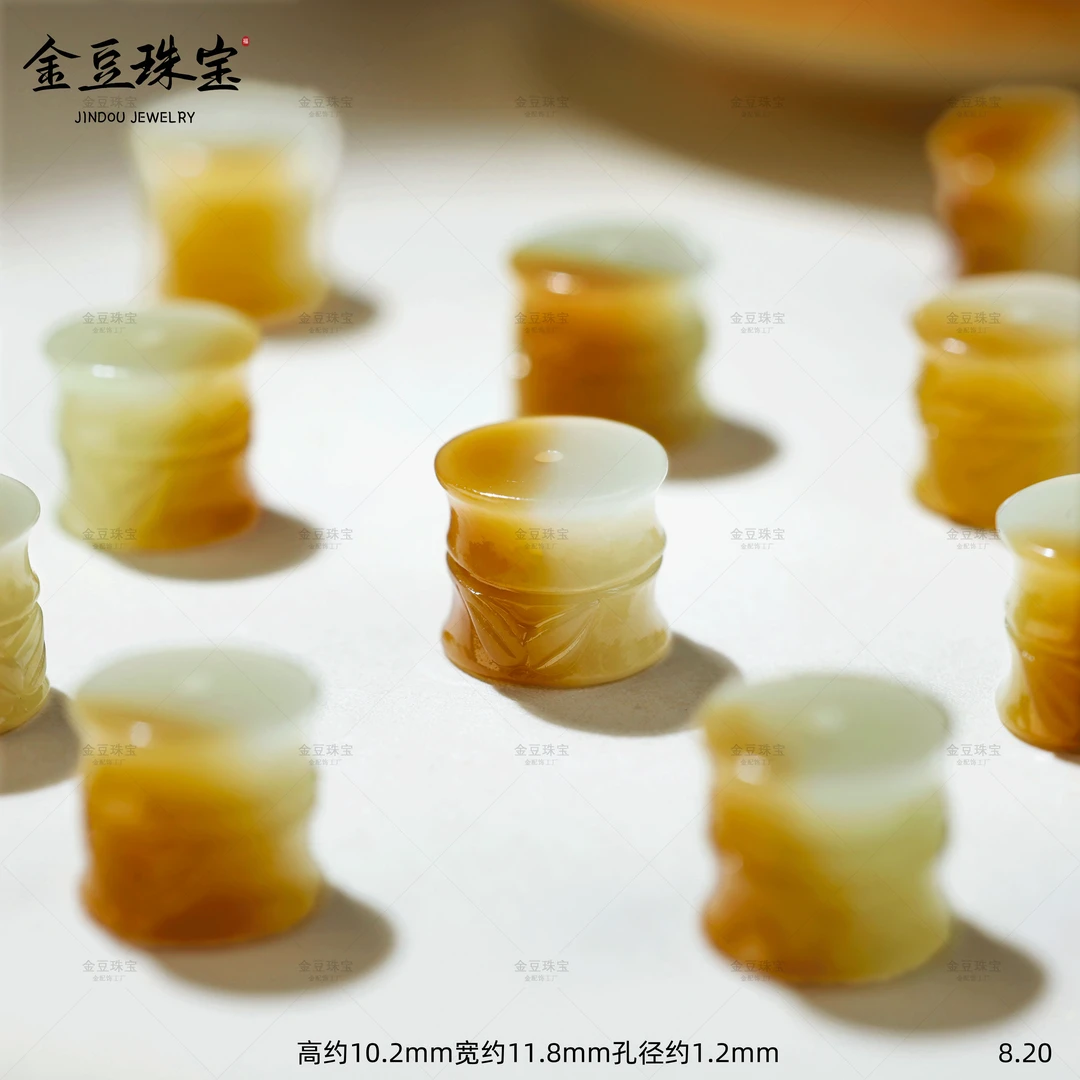【金豆珠宝】和田玉糖玉竹节桶珠糖白桶珠路路通吊坠圆柱隔珠D