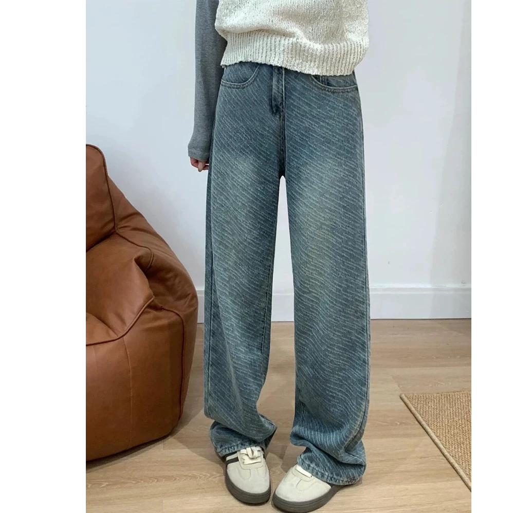 猫猫家加长女裤纹理感牛仔宽松百搭2025春款57002