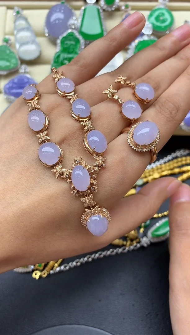 翡翠18K金镶嵌颈饰409-中国好珍宝打包耳饰 戒指 吊坠