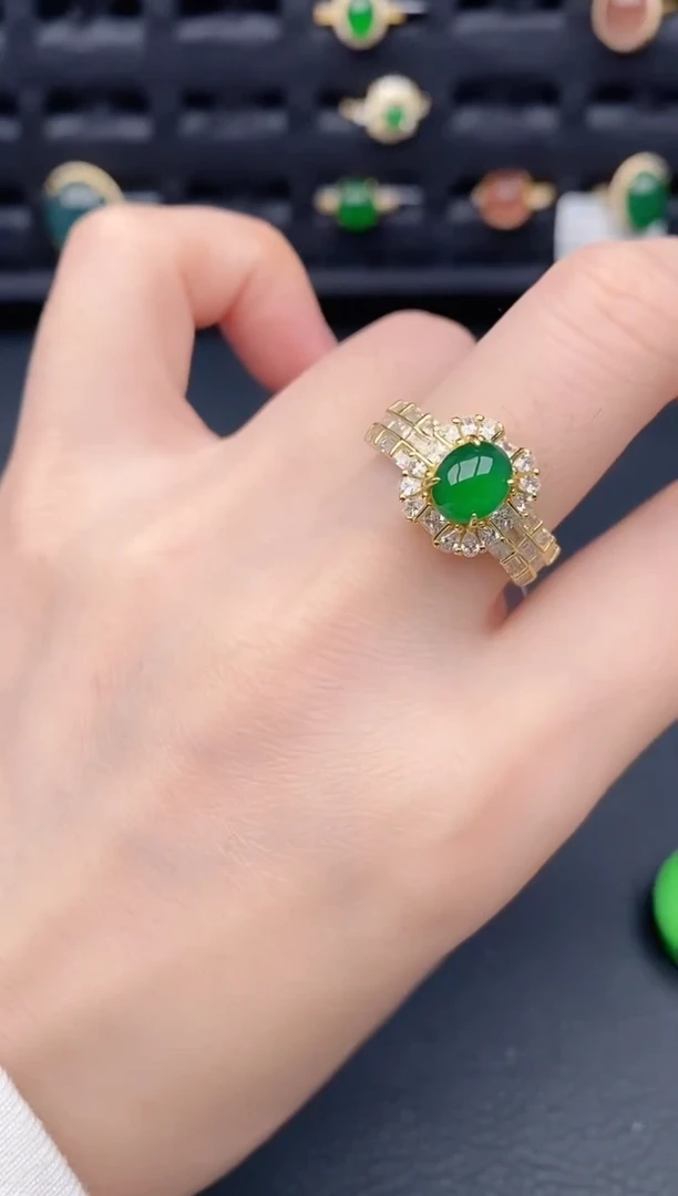 银S925镶嵌戒指翡翠天然a货翡翠272