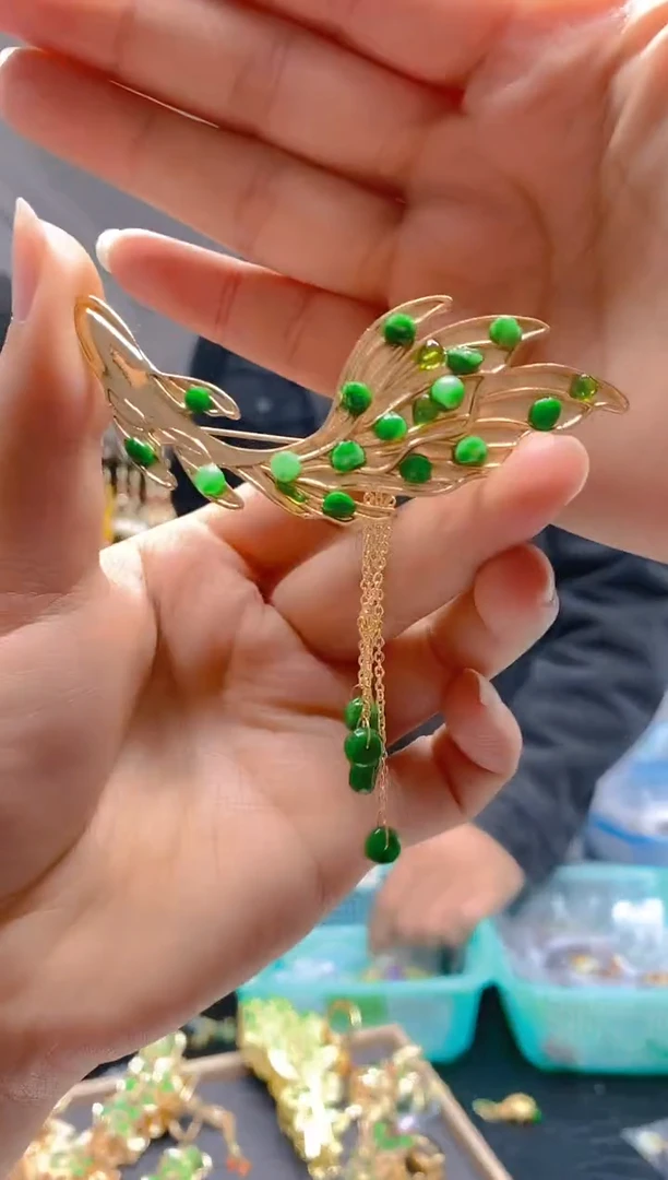 【闪购商品】翡翠耳饰合金0213翡翠胸针