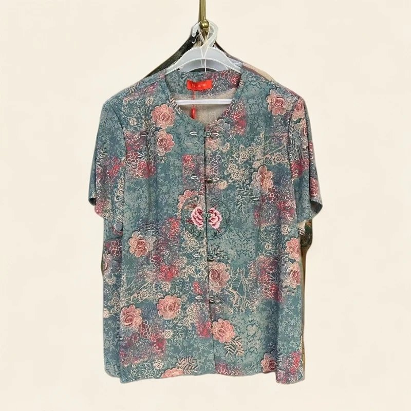 71019-2【鎏金月季-绿】立领植物花卉中老年女装外套夏季网红休闲