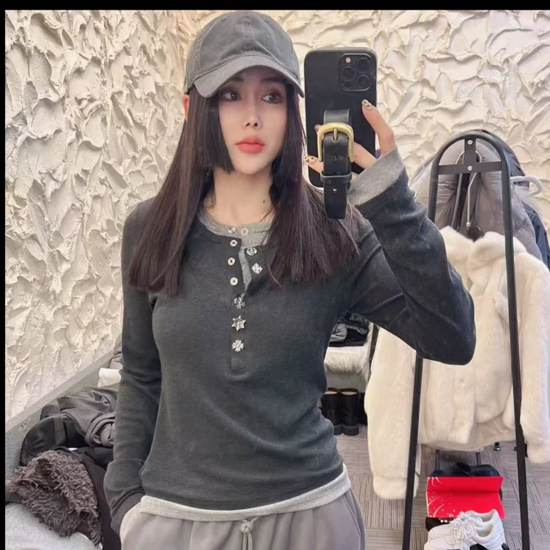 双色拼接雪花扣T