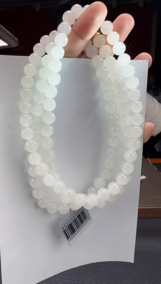 和田玉未镶嵌颈饰白玉108颗多圈卡8