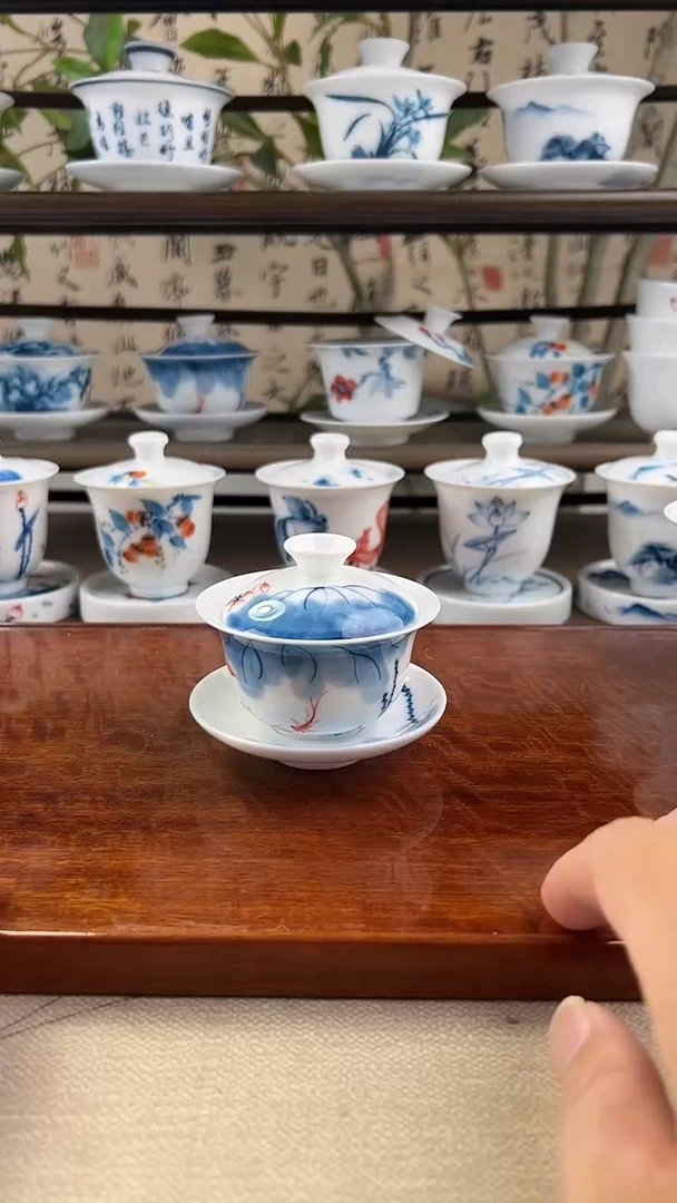 微瑕线条莲80ml三才盖碗