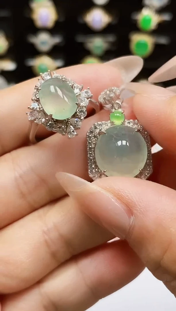 银S925镶嵌戒指翡翠0690